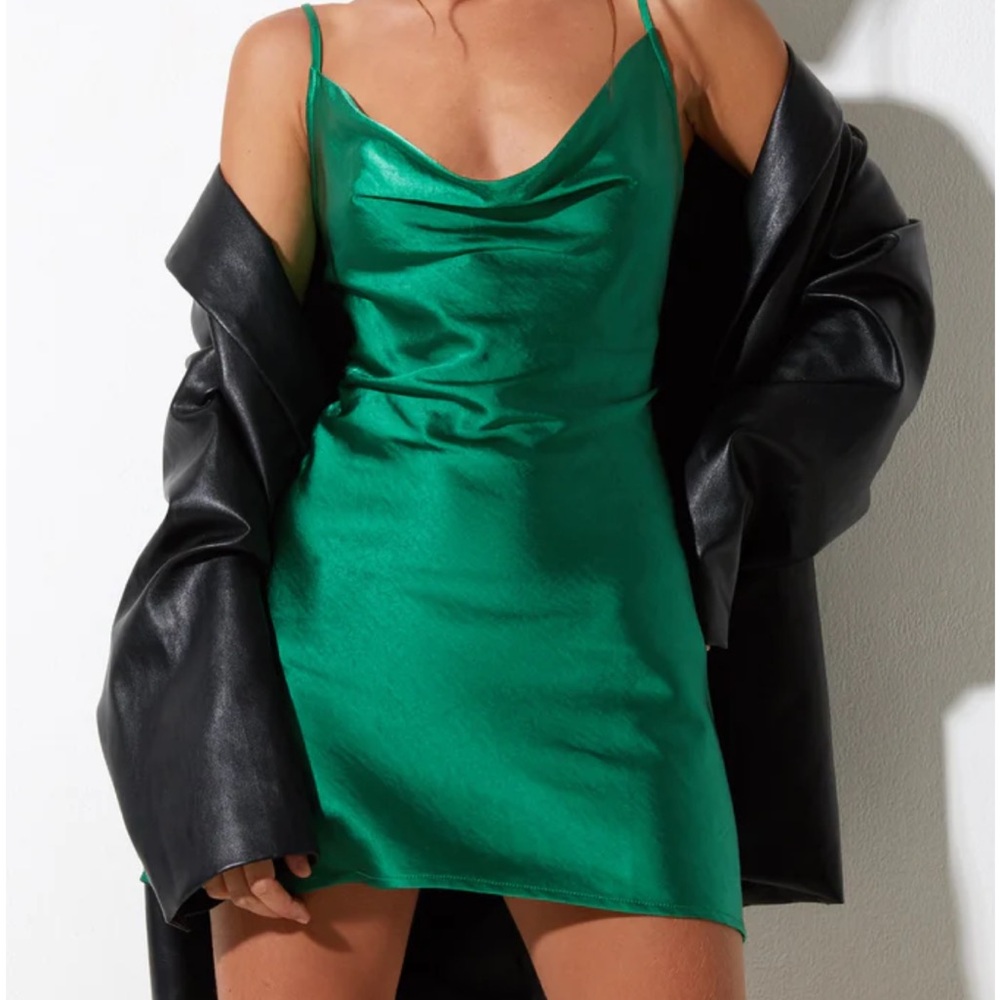 NWT MOTEL Green Satin Dress Mini